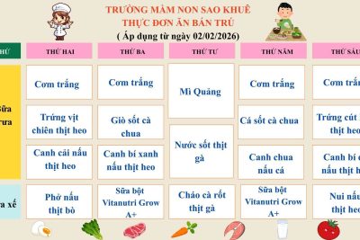Thực đơn ăn bán trú tháng 02/2026 trường Mầm non Sao Khuê